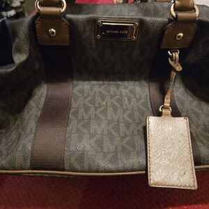 Michael Kors Brown Monogram Tote with Tan Trim